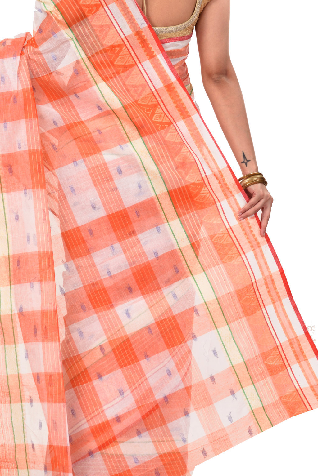 Orange Pure Cotton Naksi Katha Tant Saree (705)